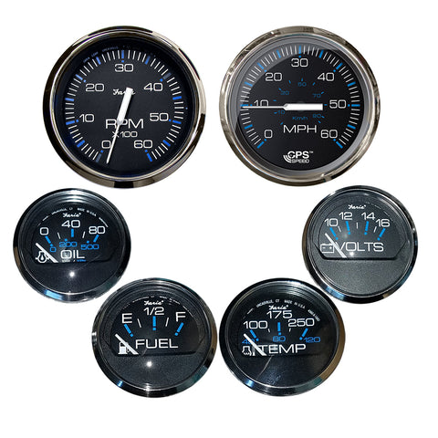 Faria Chesapeake Black w/Stainless Steel Bezel Boxed Set of 6 - Speed, Tach, Fuel Level, Voltmeter, Water Temperature  Oil PSI - Inboard Motors  [KTF064]