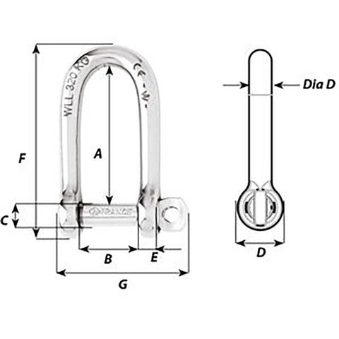 Wichard Self-Locking Long D Shackle - Diameter 8mm - 5/16" [1214W]