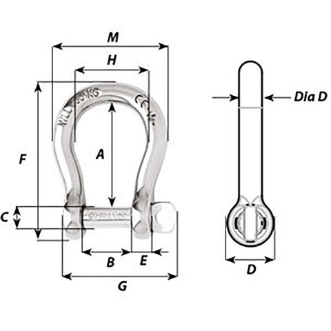 Wichard Self-Locking Bow Shackle - Diameter 12mm - 15/32" [1246W]