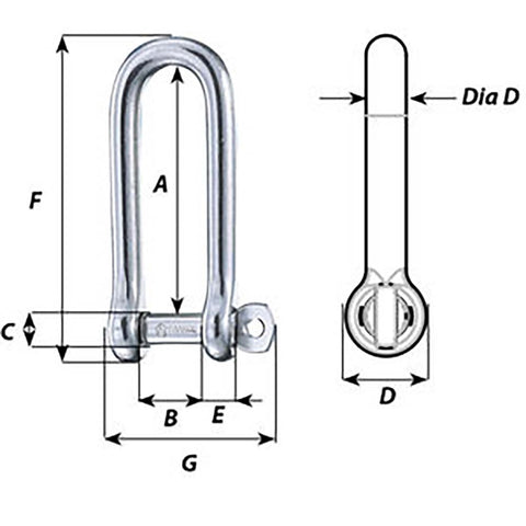 Wichard Captive Pin Long D Shackle - Diameter 5mm - 3/16" [1412W]