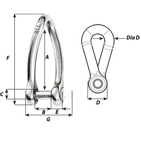 Wichard Captive Pin Twisted Shackle - Diameter 6mm - 1/4" [1423W]