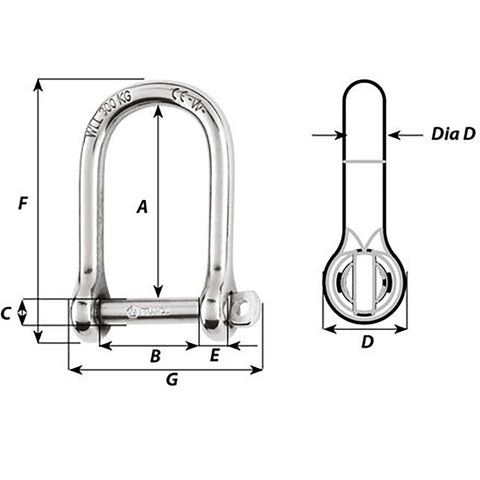 Wichard Self-Locking Large Opening Shackle - 6mm Diameter - 1/4" [1263W]