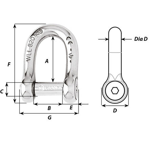Wichard Self-Locking Allen Head Pin D Shackle - 12mm Diameter - 15/32" [1306W]