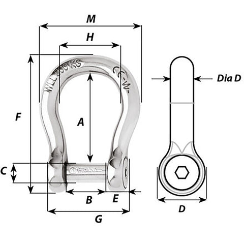 Wichard Self-Locking Allen Head Pin Bow Shackle - 6mm Diameter - 1/4" [1343W]