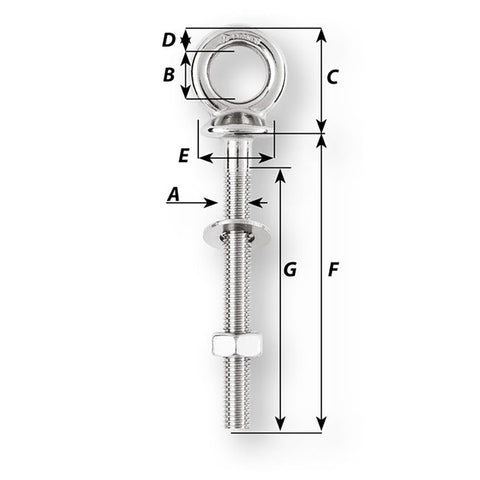 Wichard Eye Bolt - M12 x 175mm - Length 120mm [6497W]