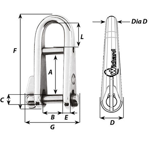 Wichard HR Key Pin Shackle With Bar - 8mm Pin Diameter [91434W]