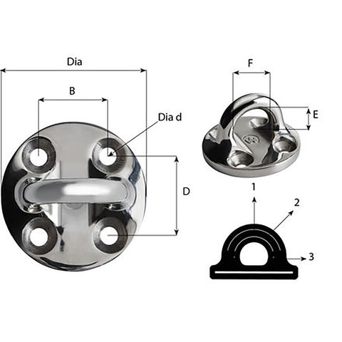 Wichard Round Pad Eye - 57mm Diameter (2-1/4") - Fixed [6635W]