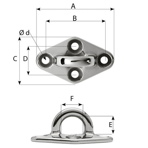 Wichard Diamond Pad Eye - Round - 60mm Length (2-23/64") - M5 Screw [6644W]