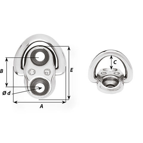 Wichard Folding Pad Eye - 6mm Diameter (15/64") - 2 Fixed Holes [6684W]